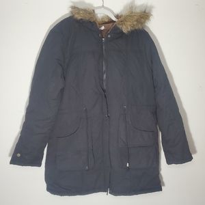 Beyove‎ Black Hooded Winter Coat with Faux Fur Size Large